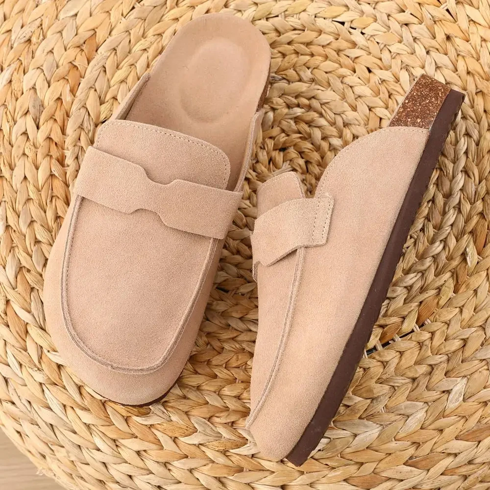 Eyriphy Flat Sandals Women Cow Suede Sandals Plates Cozy Clogs Mules Female Outdoor Open Toe Slippers Women\'s Clogs Beach Shoes