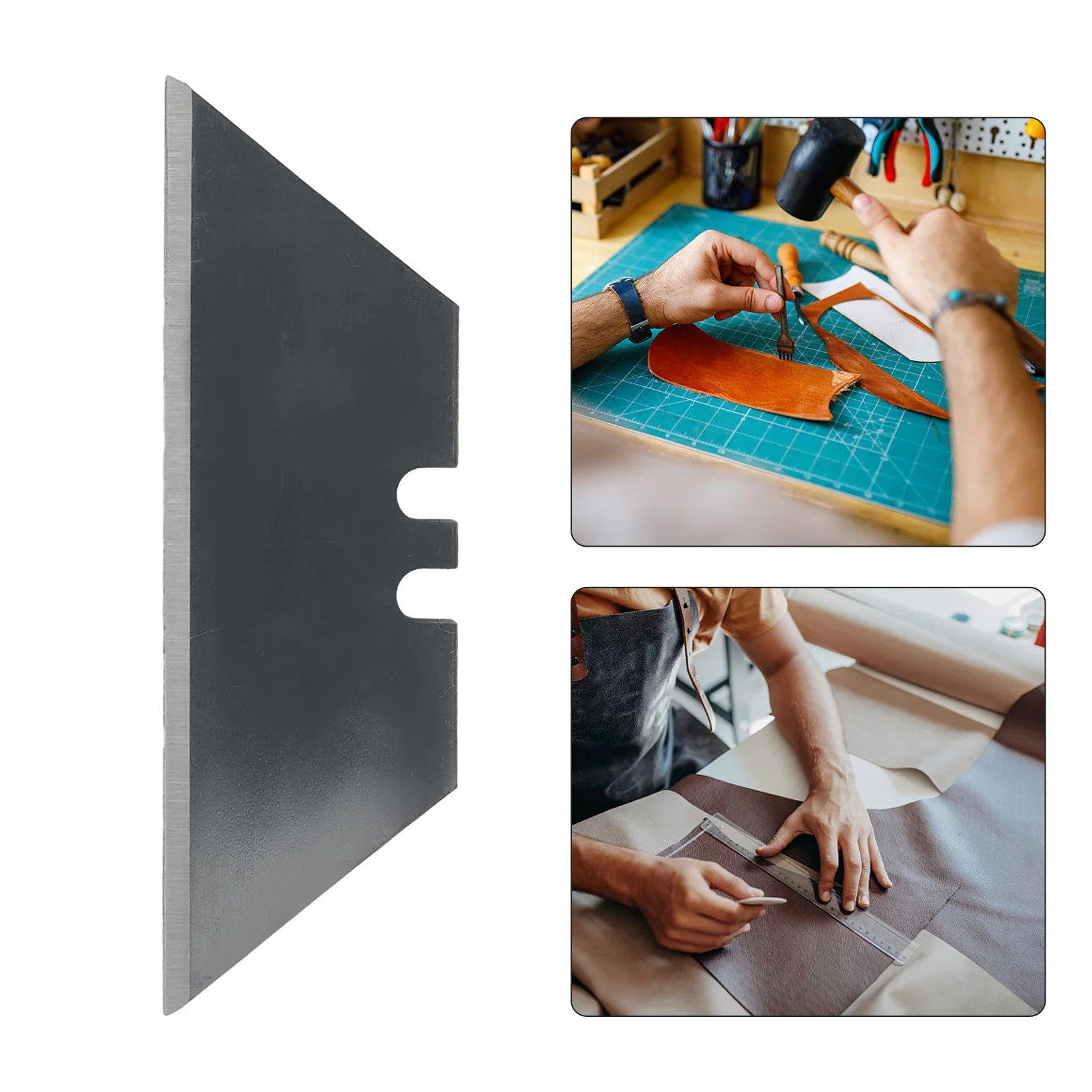 Hoja Trapezoidal de corte Manual, papel contrachapado, suministros de oficina, negro, plata, 0,6mm de espesor, 2,36 × 0,7 pulgadas, 60 #   Acero al carbono