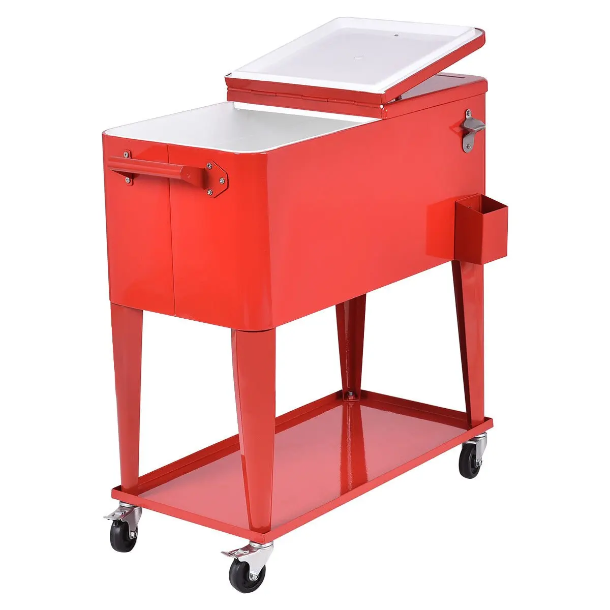 

80QT Ice Cold Cooler Moveable Wheels Cooler Cart Insulated Cooler Box Ice Bucket with Handle