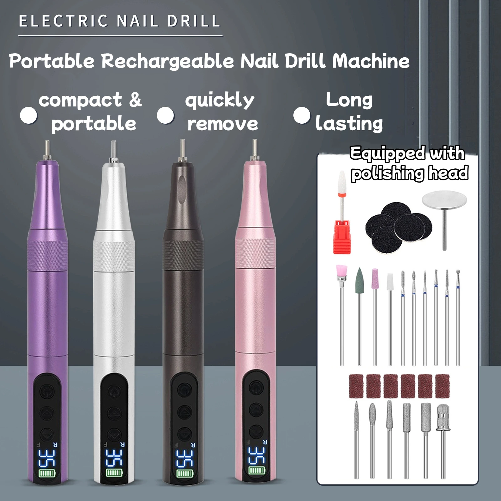 

Portable Professional Nail Drill Machine 35000 RPM Rechargeable Electric Nail Drill for Acrylic Gel Polishing Salon Tool