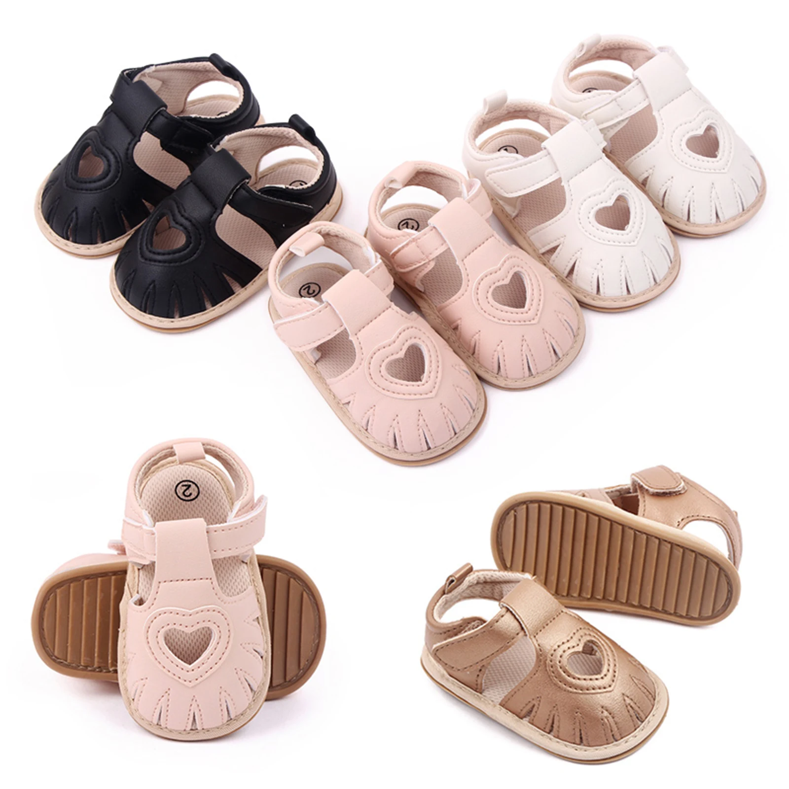 Sandales d'été pour bébés filles de 0 à 18 mois, chaussures de marche plates à semelle souple avec découpe en forme de cœur, nouvelle collection 2023