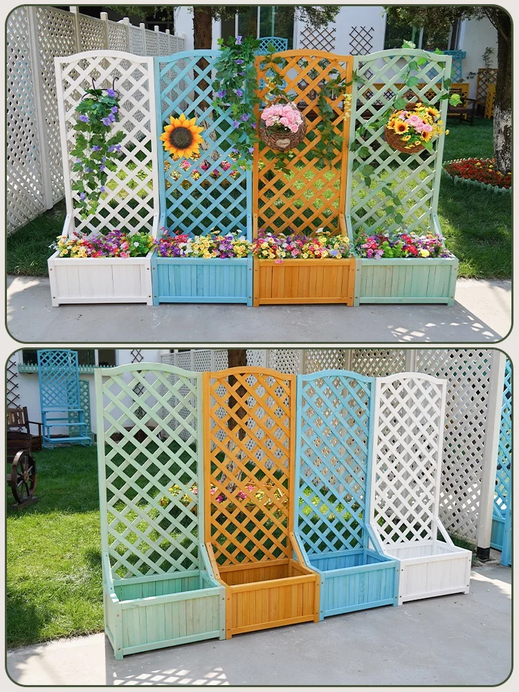 Outdoor anti-corrosion wood courtyard planter grid frame, outdoor grid fence, climbing vine frame, balcony storage rack