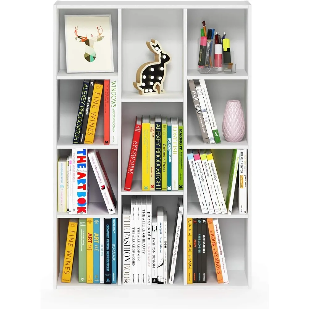 Modern Bookcase / Storage , 11-Cube, 29.13(W)x41.73(H)x9.44(D) Inches Wood Bookcase White