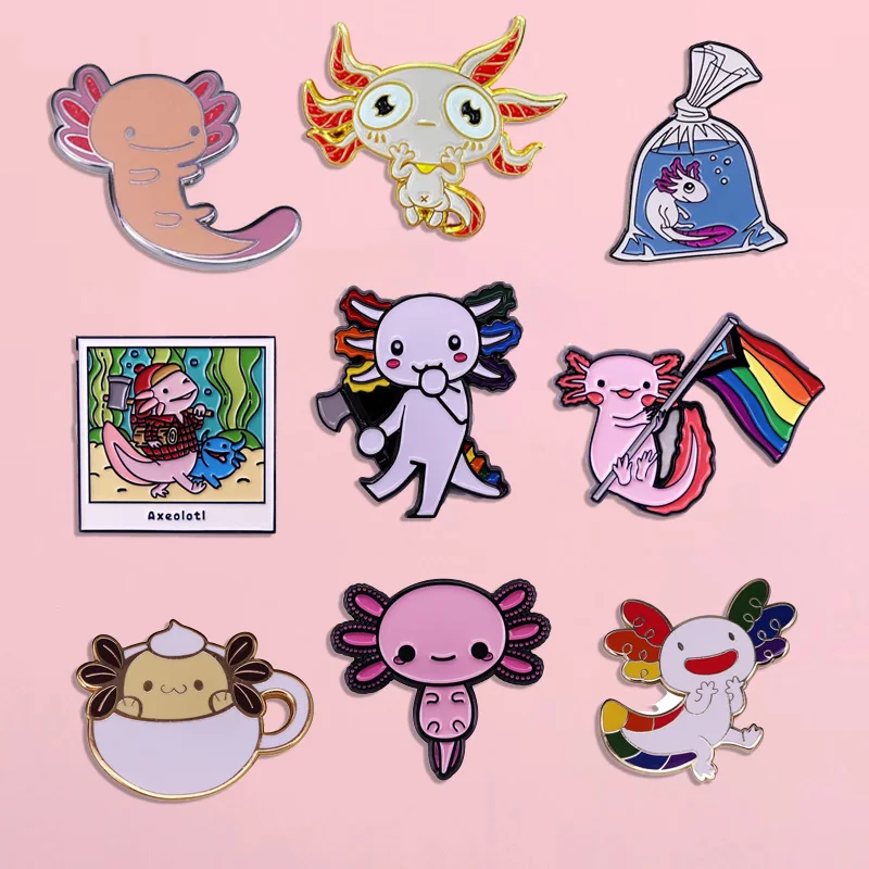 Cartoon Cute Axolotl Enamel Pin Kawaii Cute Animal Badge Brooch Student School Bag Pin Unique Jewelry Accessories Gift