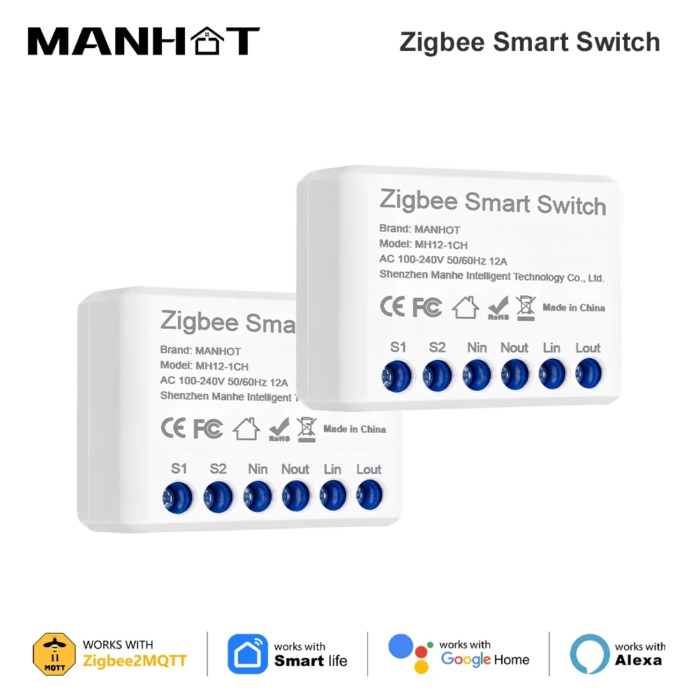 manhot-zigbee-30-スマートスイッチ-12a-ミニモジュール-diy-は-2-ウェイ制御をサポート-ホームオートメーション-wok-alexa-google-home-zigbee2mqtt-と連携