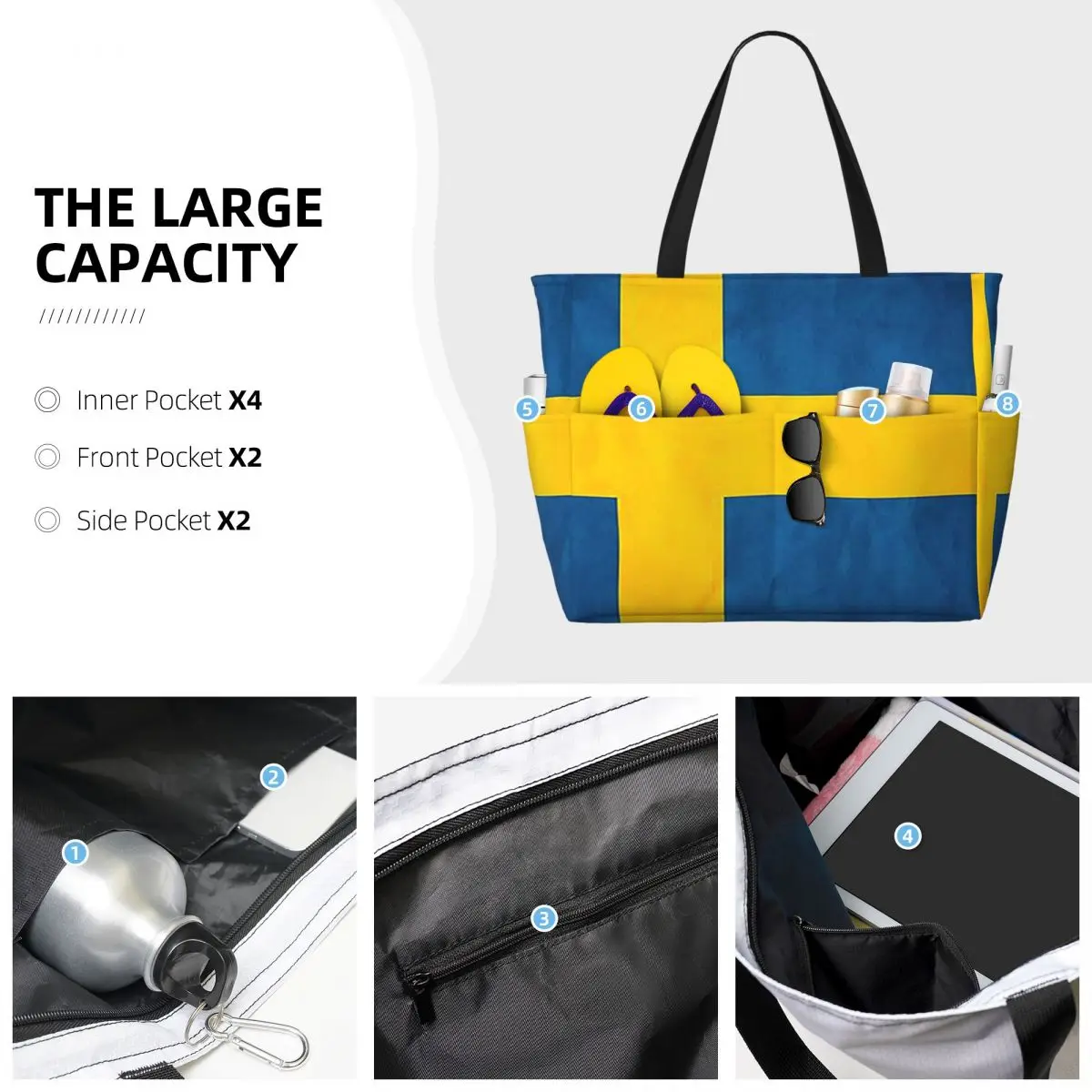 Suécia bandeira sueca praia sacola esporte ginásio yoga duffle grande sacola feminina saco de viagem saco de fitness