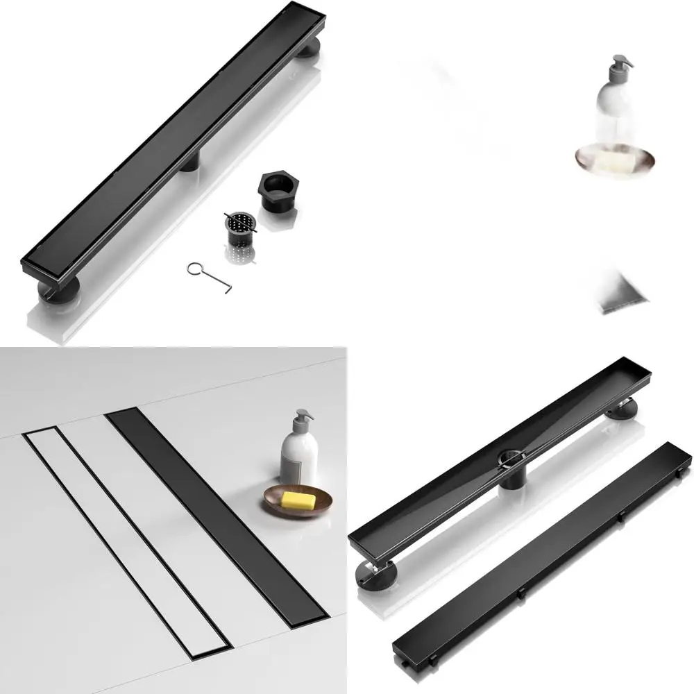 

32-дюймовый матовый черный линейный душевой трап с крышкой-вставкой 2-в-1 для плитки, сертифицированный CUPC, напольный слив из матовой нержавеющей стали