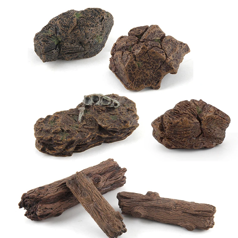 Accesorios Decorativos en Miniatura para Mesa de Arena de Escritorio, con Forma de Tronco de Árbol de Piedra Artificial, Roca de Madera, Animal, Dinosaurio, Escena del Mundo