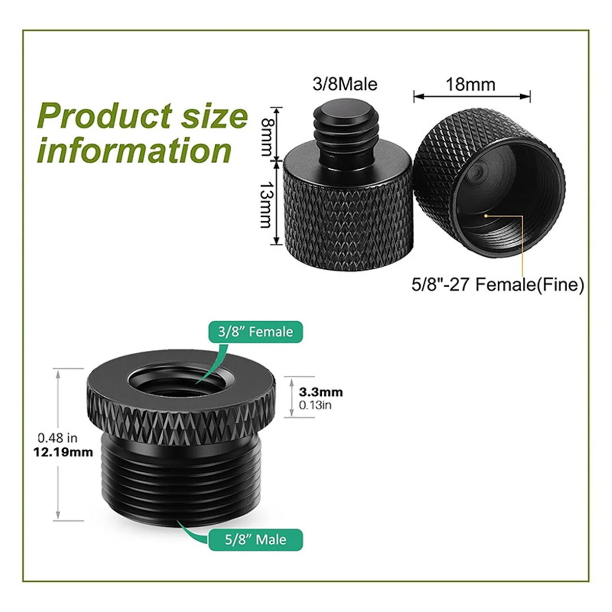 Jeu d'adaptateurs de filetage de micro, filetage pour support de micr, 5/8 femelle à 3/8 mâle, 3/8 femelle à 5/8 mâle, 8 pièces