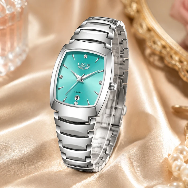 Montre pour femme LIGE, montres à quartz de luxe, cadran carré, bracelet étanche, montre-bracelet en cristal et diamants, cadeau pour femme