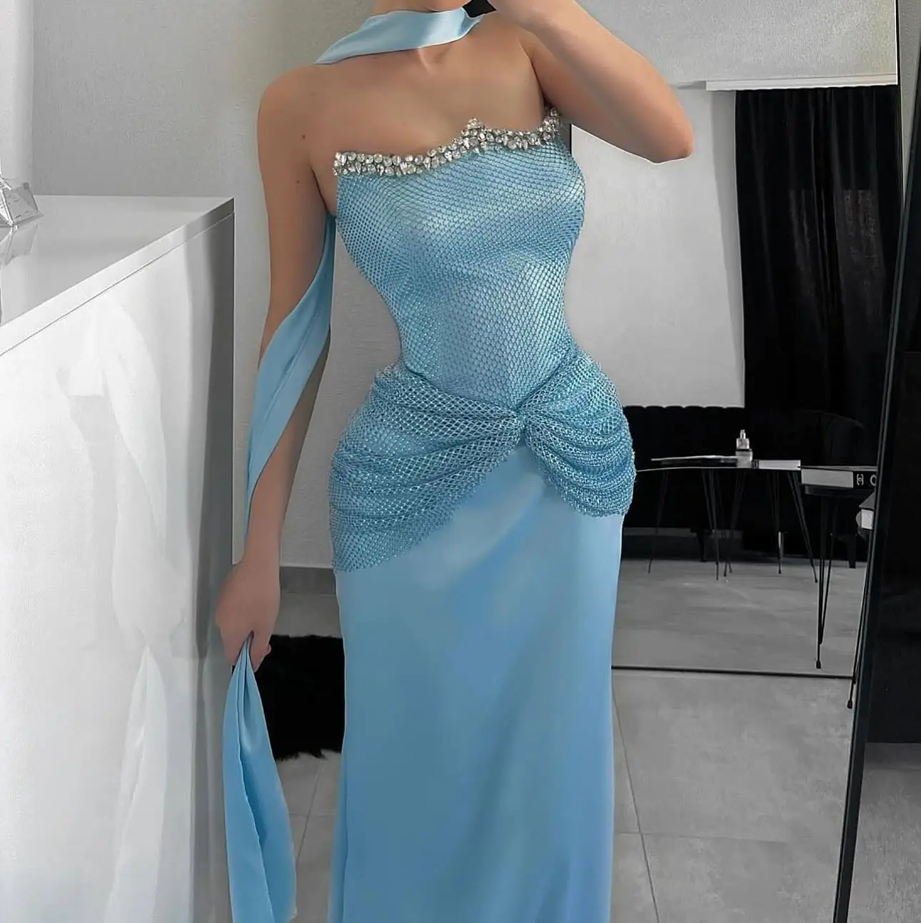 

Aileen فساتين سهرة Luxurious Evening Dresses 2025 Luxury Customized Women Evening Dress Sky Blue Vestidos De Festa Manual Prom