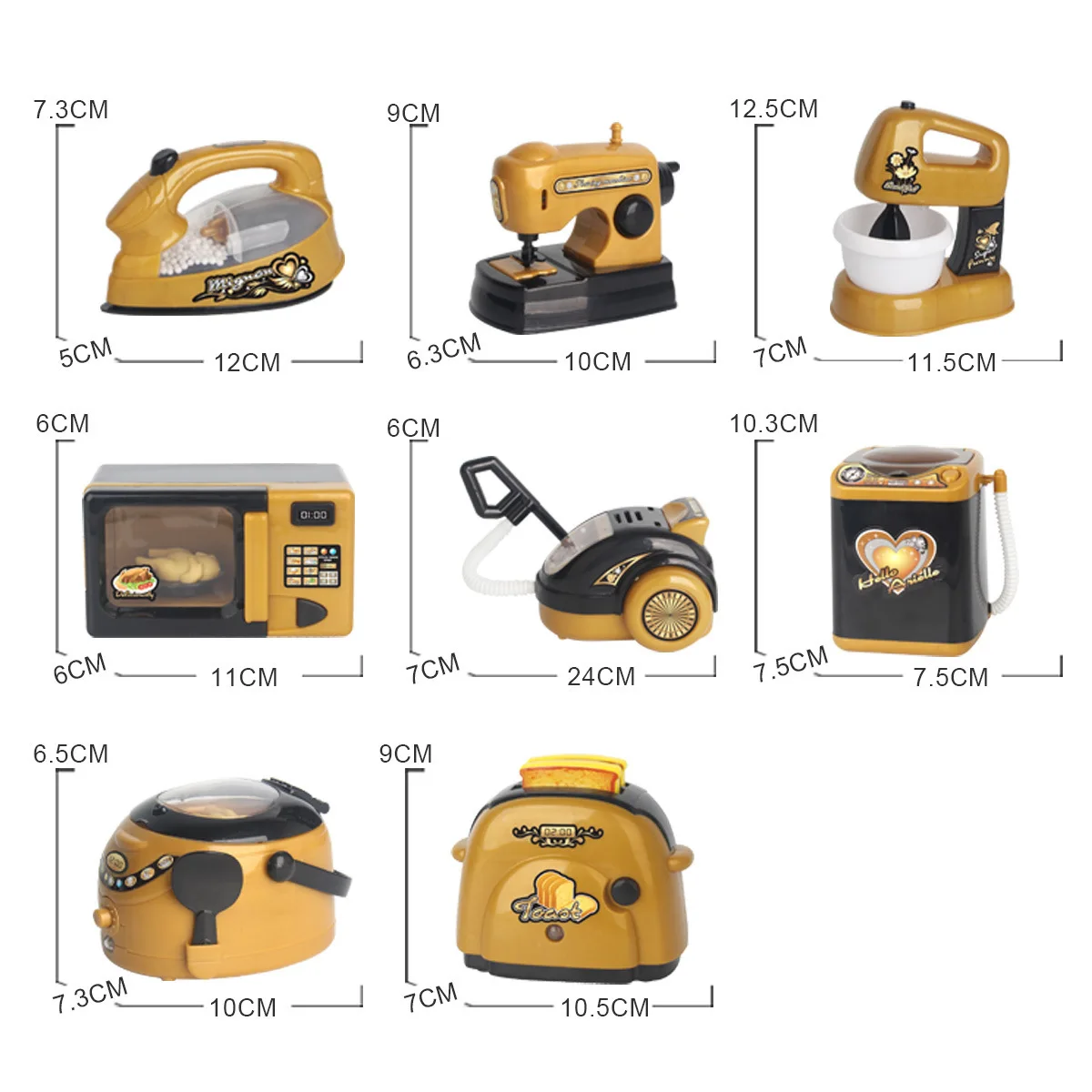 Mini jouet de maison de jeu pour enfants, noir, or, petits appareils, simulation, appareils de cuisine électriques, four, machine à laver, modèle de jouet