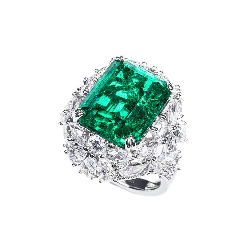 Vintage Emerald Diamond Ring 100% Real 925 Sterling Silver Engagement Wedding Band Rings for Women Bridal Promise Jewelry