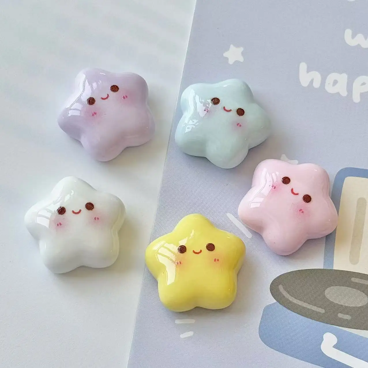 5pcs Cute Star-Shaped Magnetic Fridge Magnets- Pastel Colors with Smiling Faces, Durable Plastic, Ideal for Home