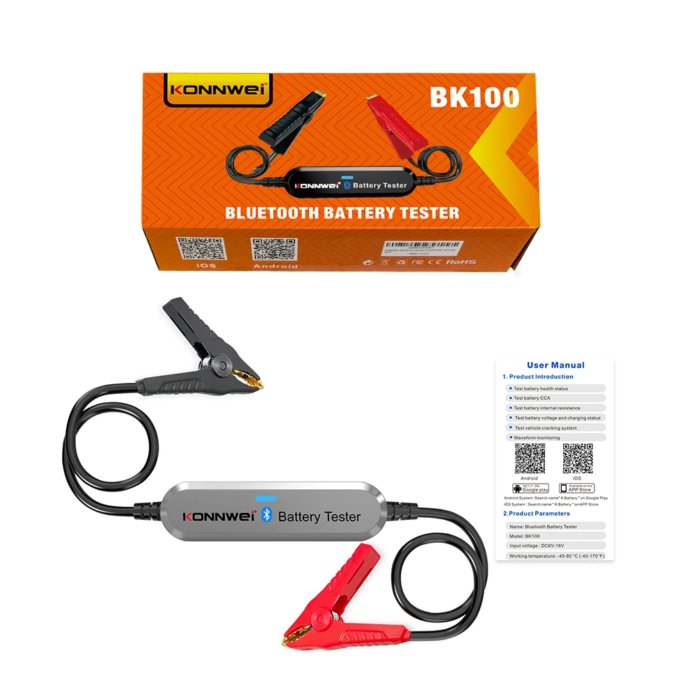 2026 KONNWEI BK100 BT 5.0 Car Motorcycle Battery Tester 6V 12V Battery Analyzer 100 to 2000 CCA Newest Enhanced Version