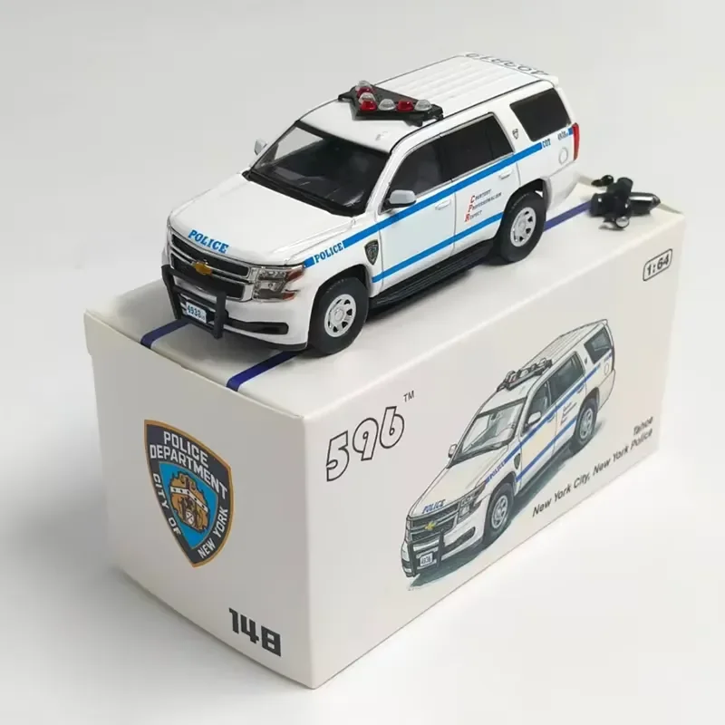 for 596 1:64 Scale 2015 Tahoe Police Alloy Car Model Detailed Replica Desktop Decoration Simulation Vehicle Collectible Gift