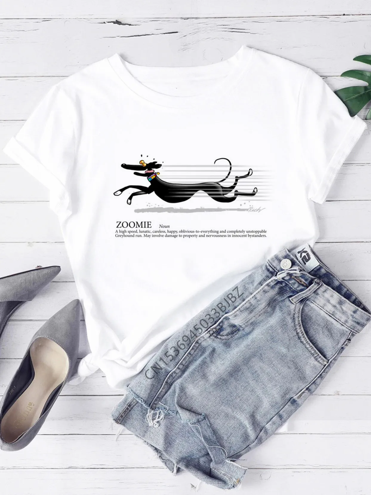 Greyhound Dog  Women Funny Print Ladies T-shirt Girl Y2K Basis O-collar White Shirt Short