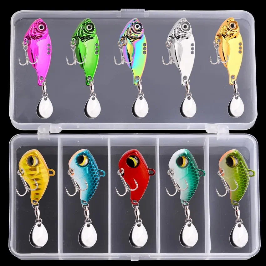 10pcs Set Metal Spoon VIB Fishing Lure Spoonbait Crankbaits Fishing Wobblers for Pike Kit Artificial Bait Tail Spinning Machine