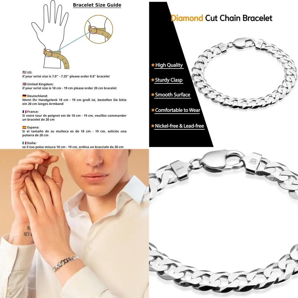

Italian Diamond-Cut Sterling Silver Cuban Link Bracelet, 12mm, 7.5-9, Men's Luxury Gift, 925 Silver