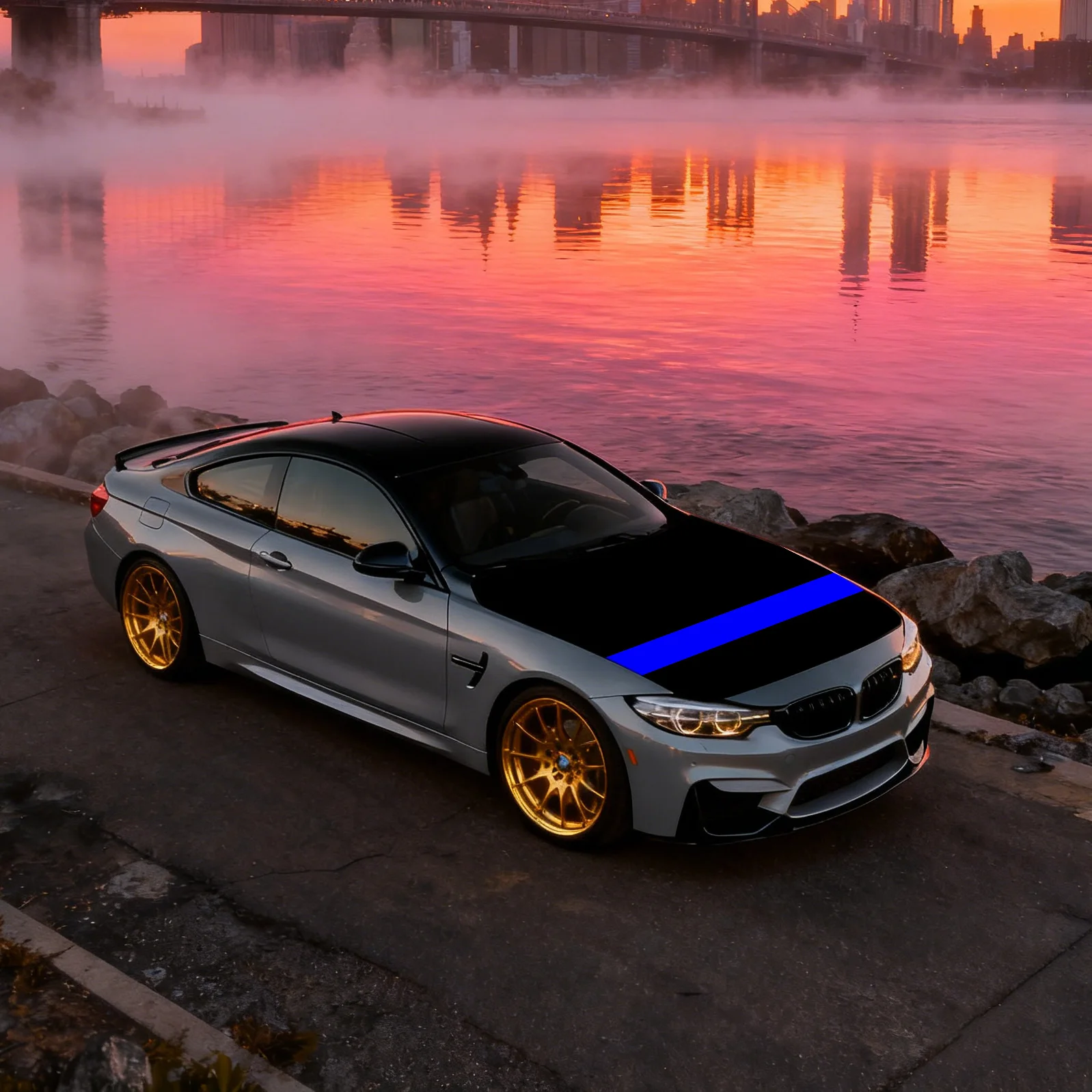 Capa universal para capô de carro The Blue Line para carro, caminhão SUV, acessórios decorativos à prova de poeira, decoração de festival e presente exclusivo