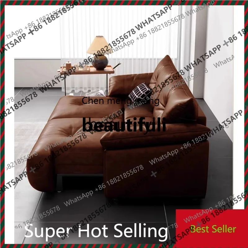 

X QQ132 Vintage Electric Sofa Living Room Adjustable Extendable High Back Function Oil Wax Leather Sofa Bed