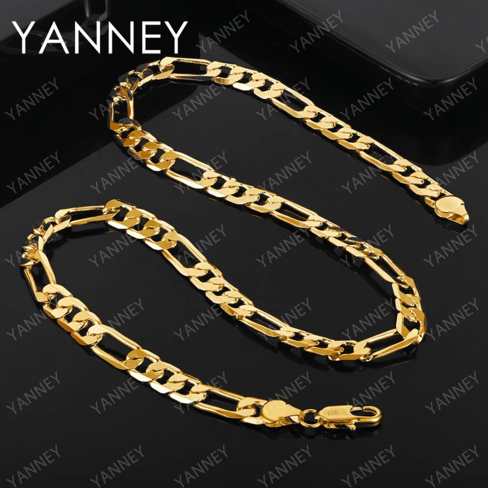 Charm 18K Gold 8MM 18/24 Inches Figaro Chain Necklace For Women Men Fashion Wedding Party Favor Jewelry Accessories