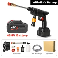 Portable High Pressure Water Gun Cleaning Car Wash Machine Garden Watering Hose Nozzle Sprinkler Foam Water Gun 48HV Big Battery