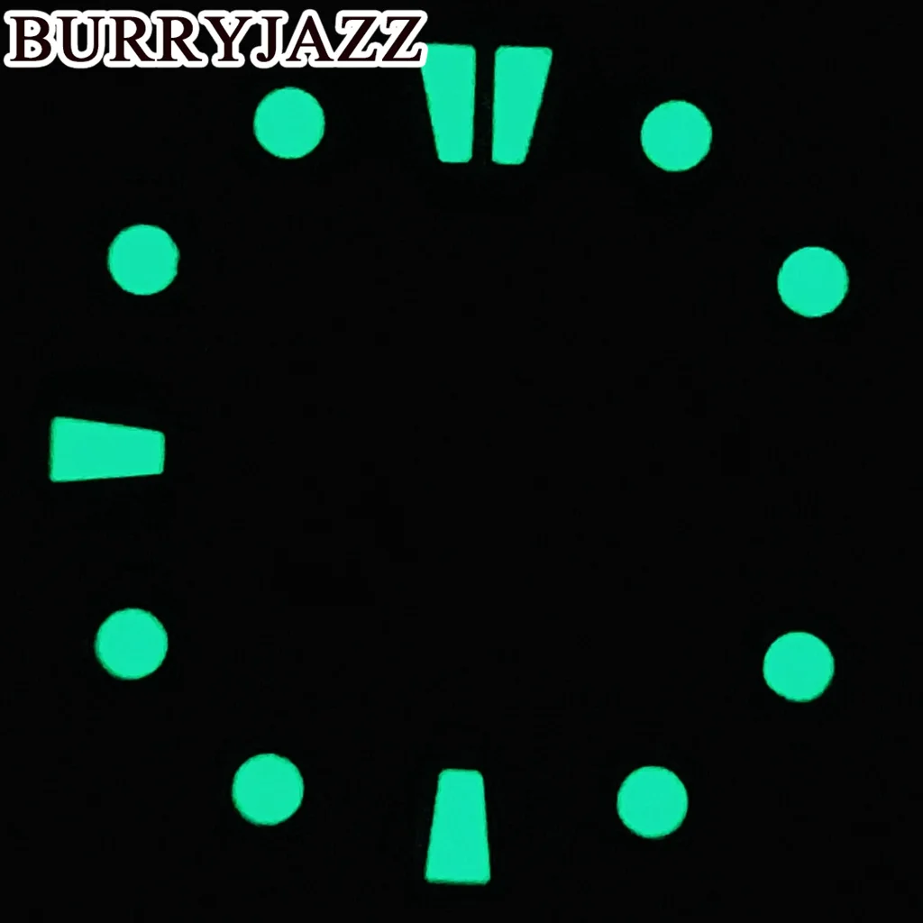 BURRYJAZZ 29mm No Logo NH36 Watch Dials Black Brown Green Yellow Dial Green Luminous Fit 3 O'clock 3.8 O'clock Case Crown