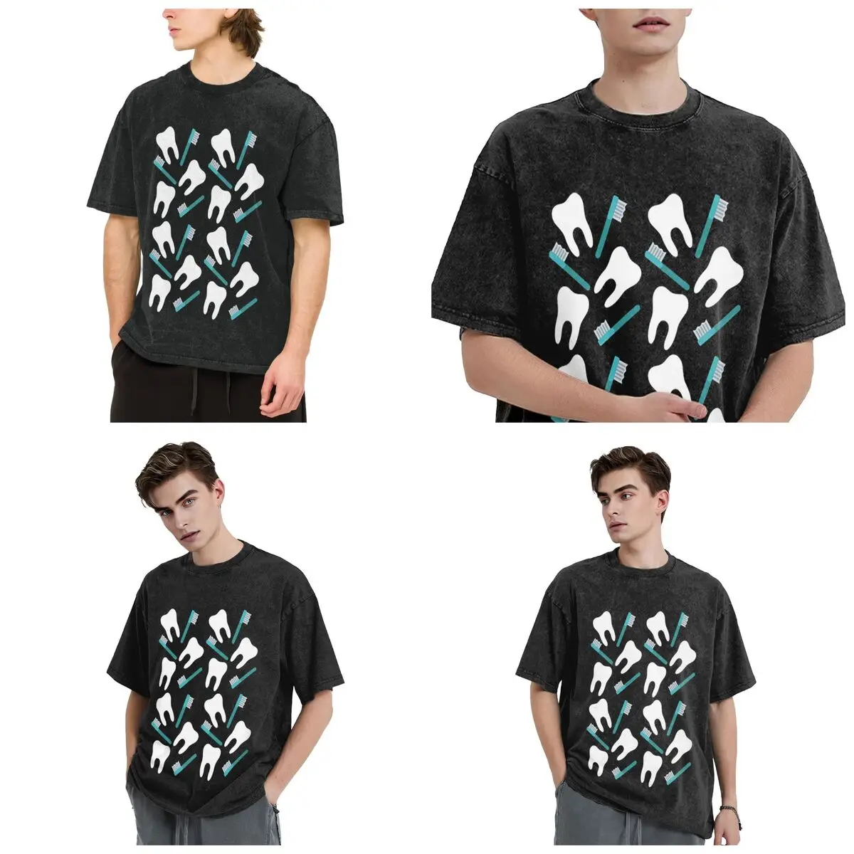Funny Dental Definitions White Tooth Pattern Short Sleeve T-Shirts Washed Tops Tees Streetwear T Shirt Harajuku