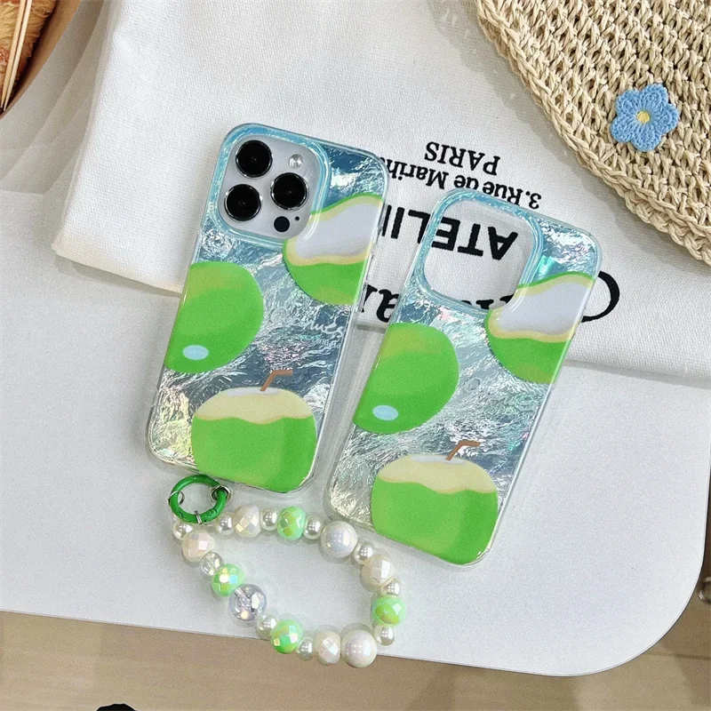 

Korea Fashion Coconut Tinfoil texture Phone Case For iPhone 15 Pro 12 13 14 Pro Max Cover Schokproof Protective Cases Creative