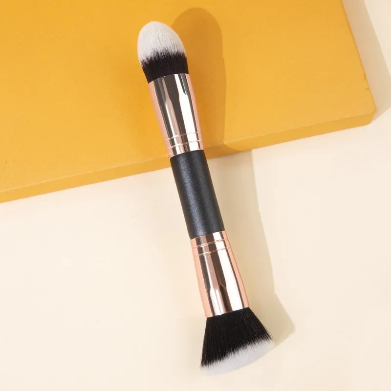 2 em 1 pincéis de maquiagem de cabeça dupla plana/ângulo fundação corretivo pincel de maquiagem para misturar pó líquido ferramentas cosméticas fofas
