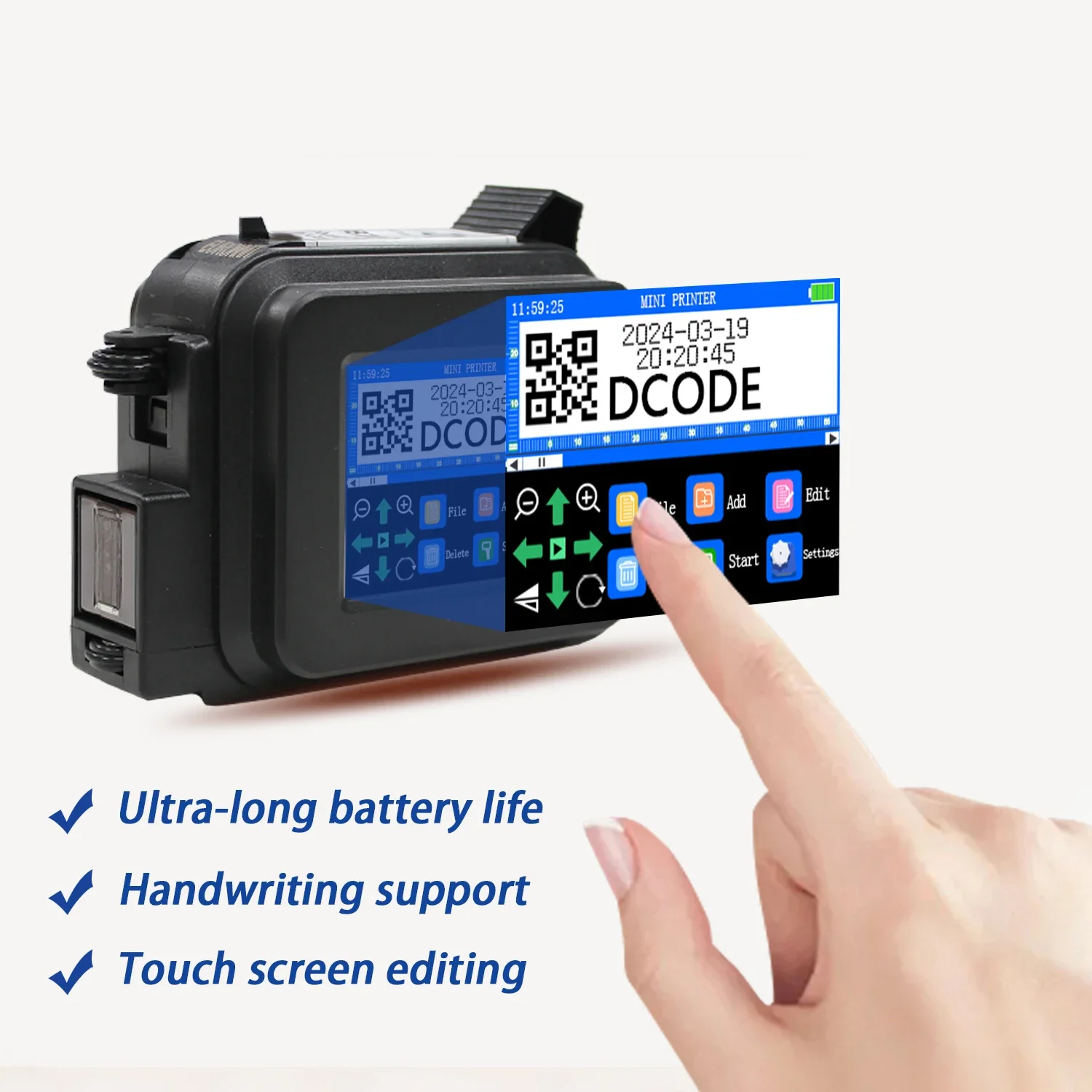 DCODE XMINI 12.7mm Portable Mini Handheld Thermal Inkjet Printer Handy Text QR Barcode Batch Number Image Logo Date Label Coder