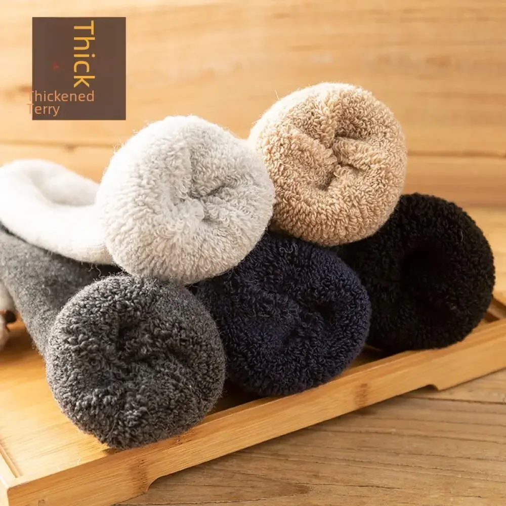 Winter Plain Plush Wool Crew Socks Lined Cozy Terry Stockings Towel Hosiery Unisex Footwear Bulk Deal One Size2024New Warm Socks