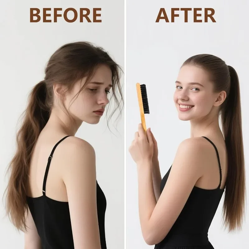 1/2 pcs Boar Bristle Hair Brush for Smooth Frizz Professional Styling for Sleek Ponytail Bun Edges Round Brush for Shine Shaping
