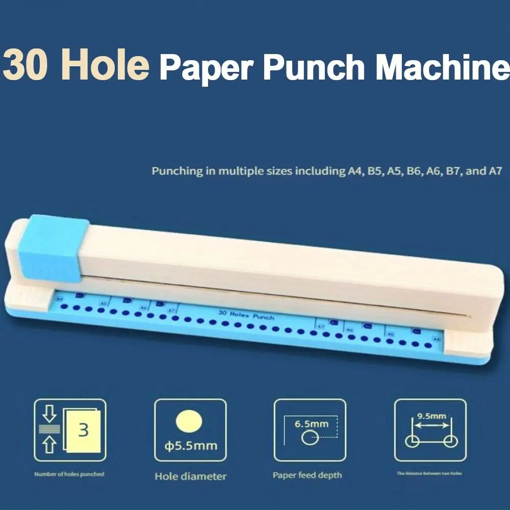 30 Hole Paper Punching Machine Round Shape Heart Punching A4 Hole Punch A4/B5/B6/B7 Universal Hand Push Manual Hole Punch