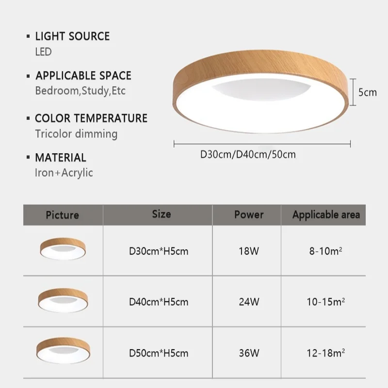 Imagem -06 - Ultra-fino Led Madeira Grão Luz de Teto Circular Nórdico Decorativo Luminária Sala de Estar Cozinha Quarto Lâmpada Moderna Casa