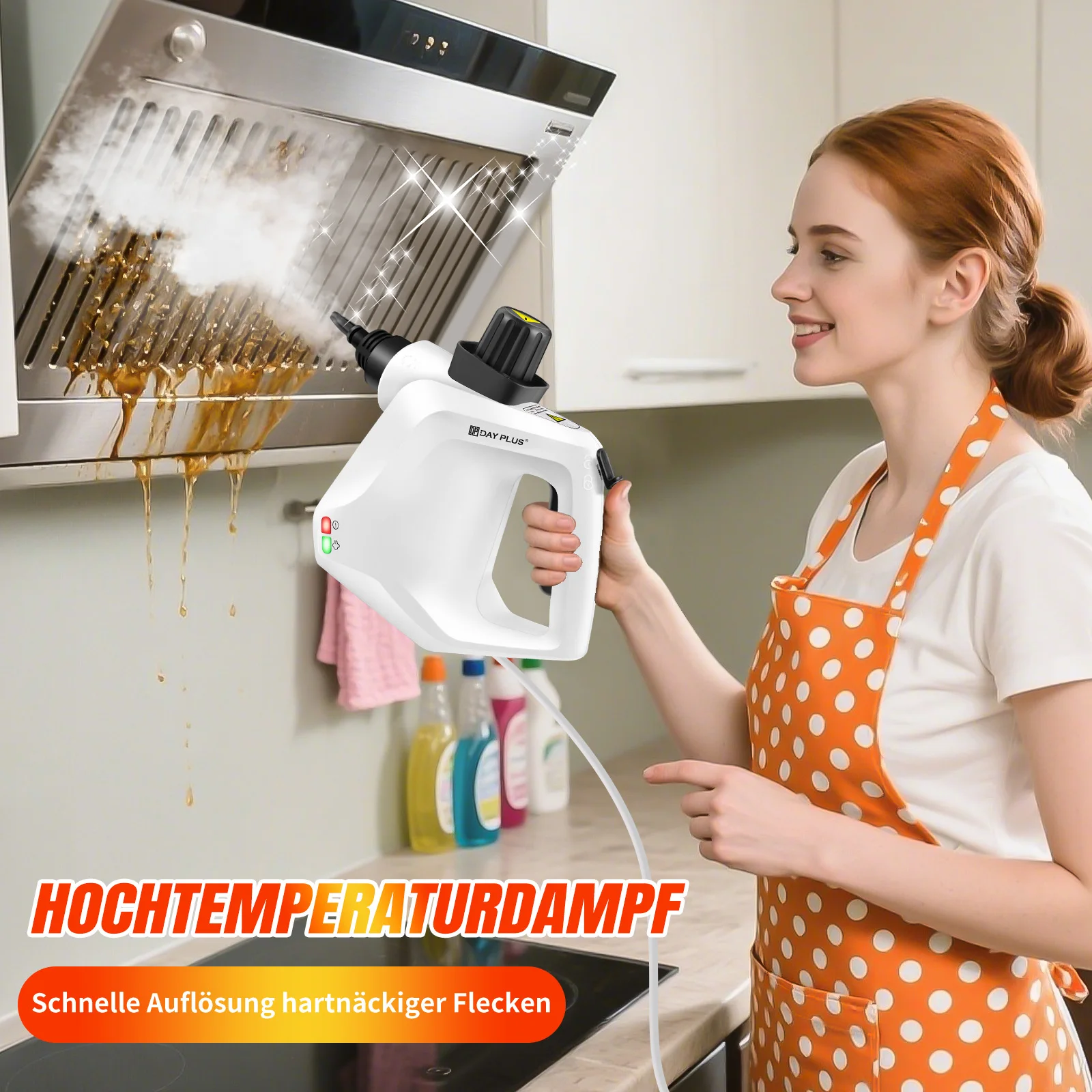 1500W Hochdruck-Dampfreiniger 140 ° C, tragbarer Dampfgarer mit einem 9-teiligen Zubehörset und einem 2,5 m langen Kabel – wasserdicht nach IPX4, geeignet für Auto, Zuhause, Küche, Fliesen und Sofas.