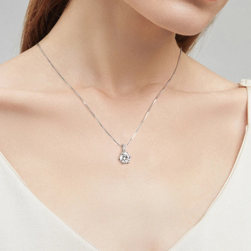 Real 1.0ct 2 Carat D Color Moissanite Pendant Necklace for Women 925 Sterling Silver Chain Necklace Birthday Jewelry Gold Plated