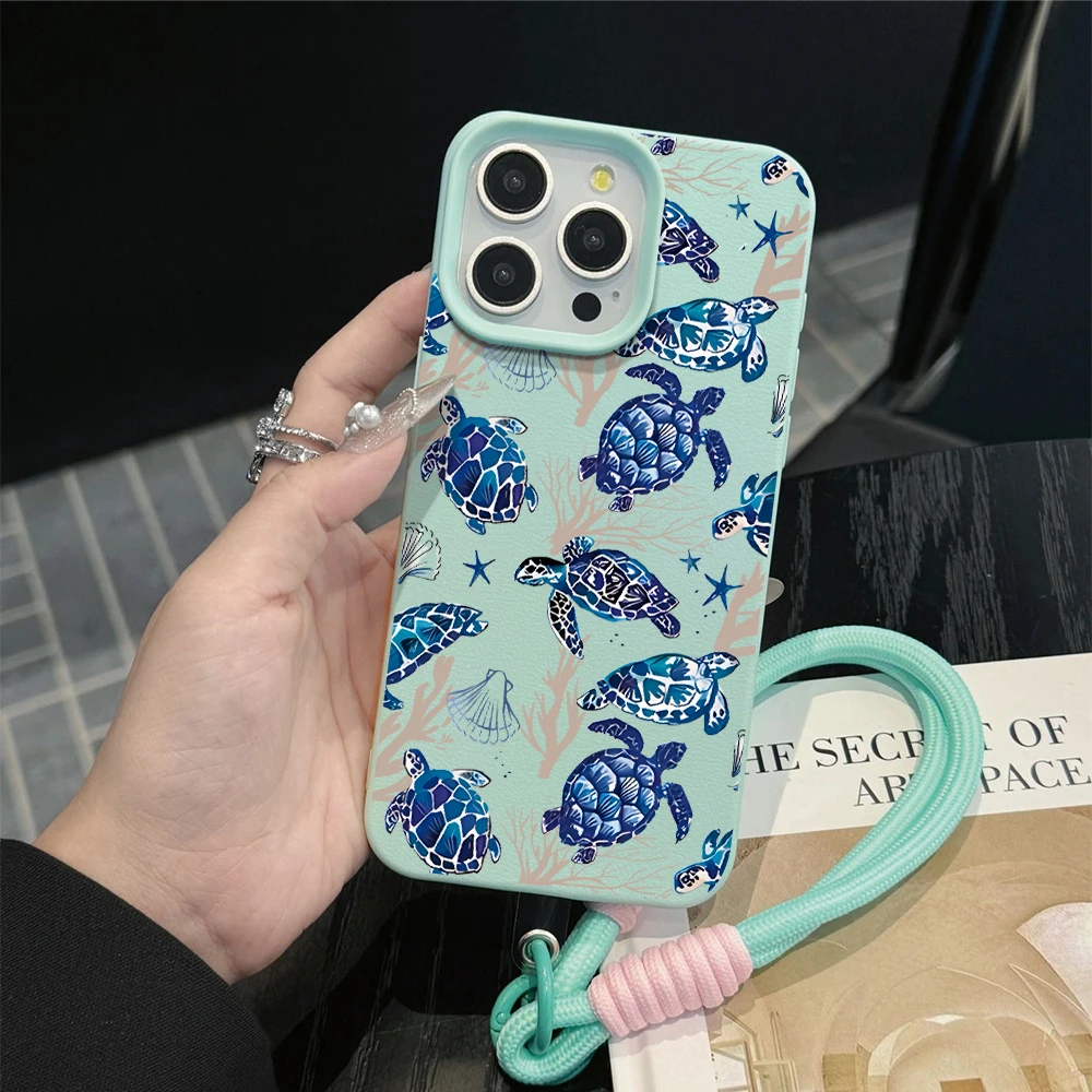 Niedliche Handgelenkschlaufen-Hülle für iPhone 13 14 16 Pro Max Hüllen iPhone 11 12 17 ProMax 13 15 Plus XR Sea ​ ​ Turtle INS mit Lanyard-Hülle – Detail 16