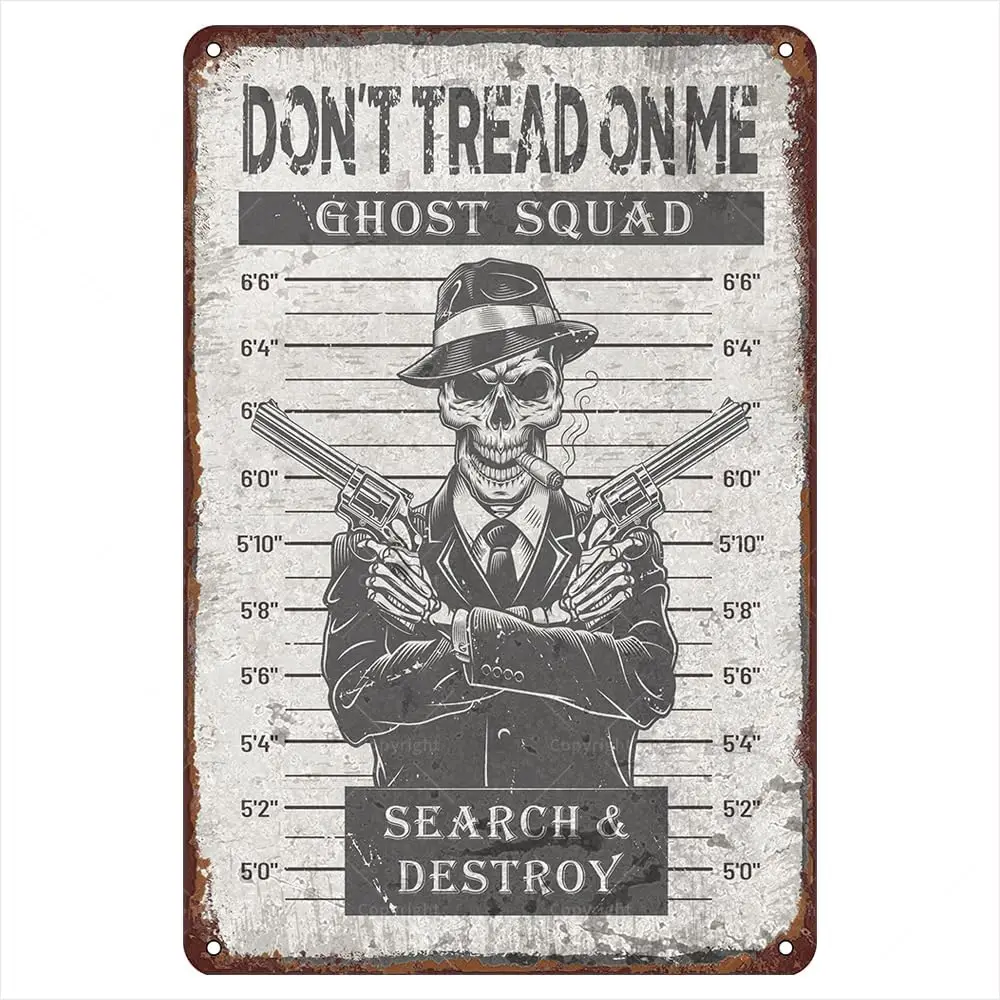 Squad Skull Metal Tin Sign,  - Retro Vintage Signs, Dont Tread On Me, Wall Art Decor For Man Cave, Bedroom, Gift For Warrior, Du