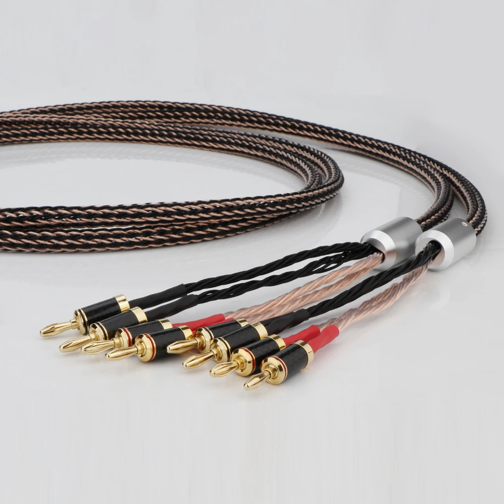 HIFI كابل مكبر الصوت OCC الفضة مطلي مكبر الصوت 2 إلى 4 ألياف الكربون الموز التوصيل مكافحة الضوضاء كابل الصوت لخلاط مكبر الصوت CD