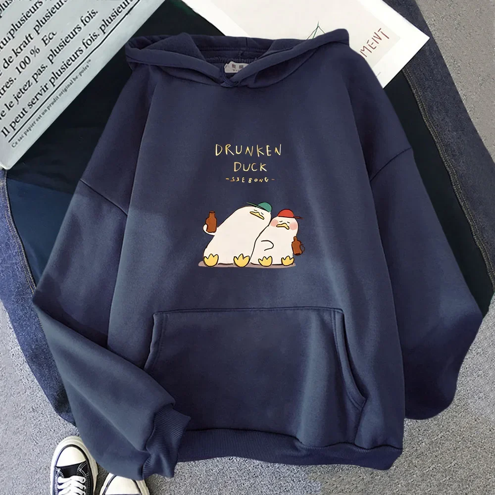 Kawaii I'm Sick of Everything Hoodies for Women Clothing Cartoon Anime Duck Sweatshirt Y2k Pullover Men Top Long Sleeve Casual