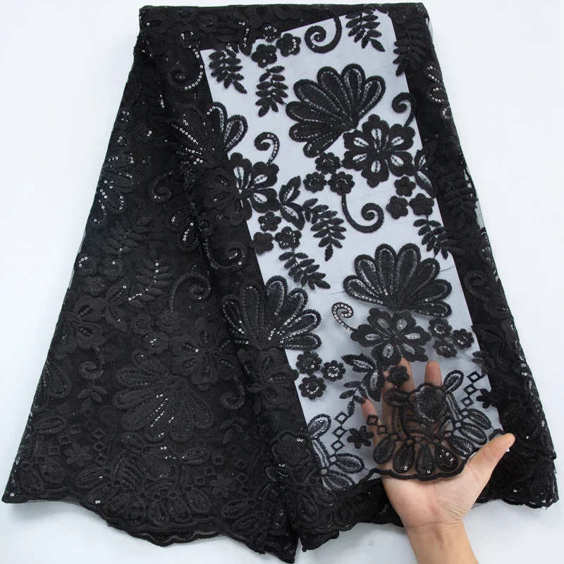 SJD LACE African Lace Fabric Embroidery 2024 New Arrivals 5Yards Milk Silk Lace Fabric For Women Wedding Party Dresses Sew A3425