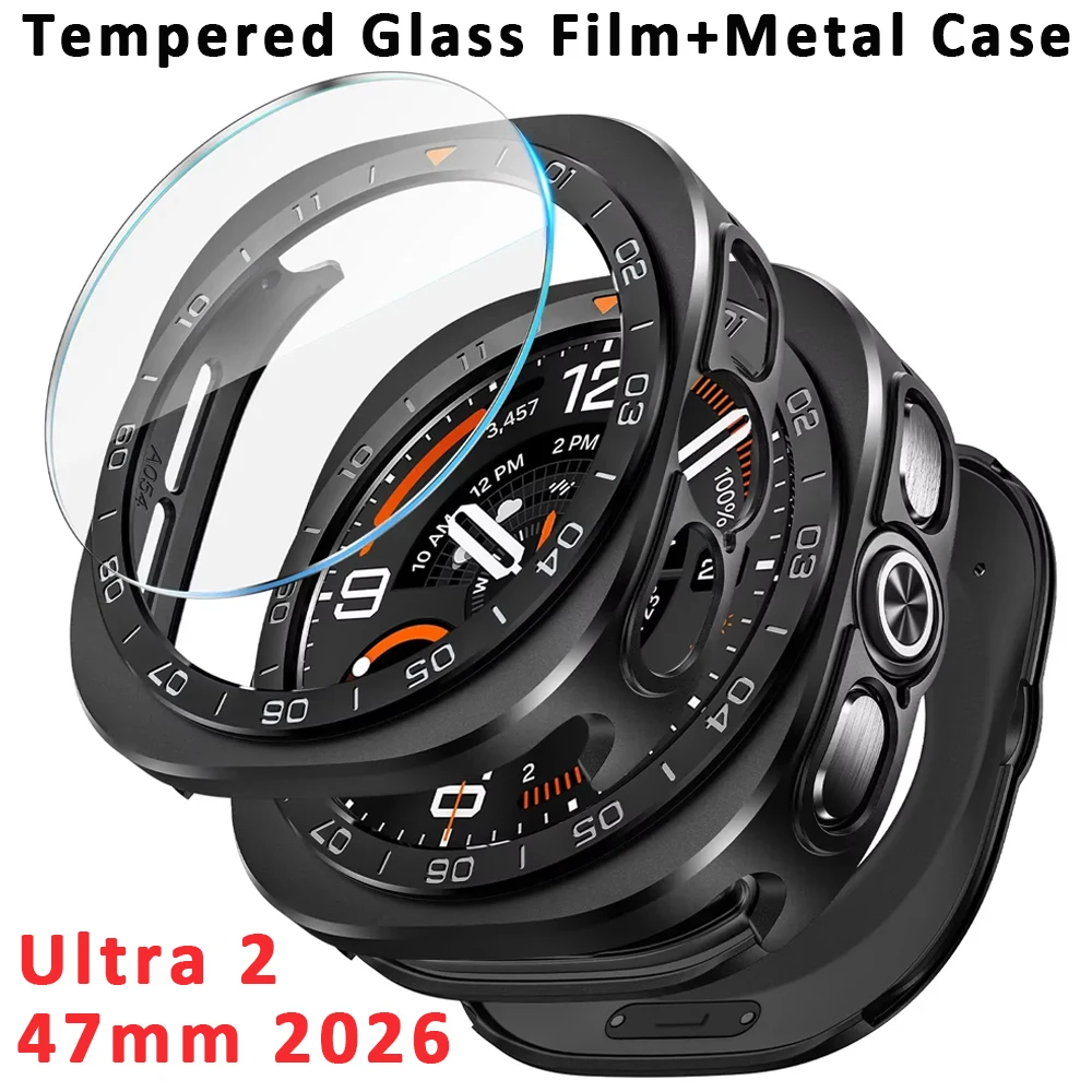Tempered Glass Film+Metal Case for Samsung Galaxy Watch Ultra 2 47mm 2026 Protective Cover for Galaxy Watch Ultra2 correa Bumper