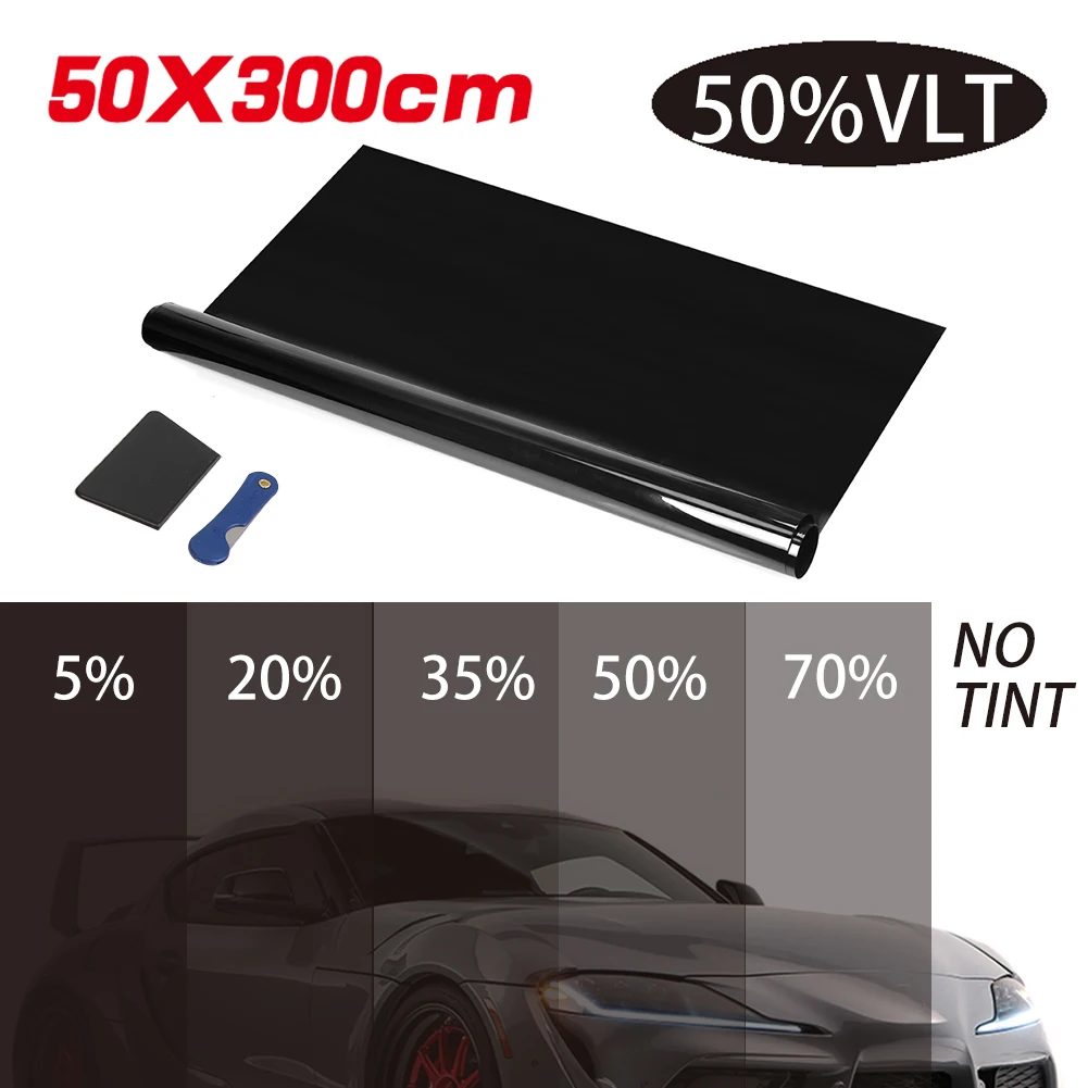 

50*300CM 2mil Car Window Film 5%/20%/35%/50%/70% VLT Black Window Tinting Glass Shading Sticker Auto Home Summer UV Protector