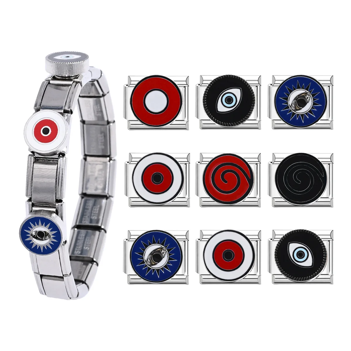 

6pcs Devil's Eye Unique Rotating Module Italian Charms fit 9mm Stainless Steel Bracelet Woman Men Gift DIY Making Accessories