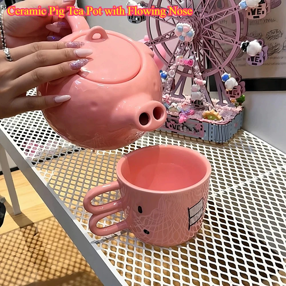 Large Ceramic Pig Teapot with Cup - Unique Gift Idea