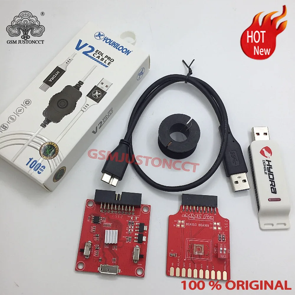 

2024 Original New Hydra Dongle+V2 EDL Cable + eMMC ISP Adapters Tool BGA153,BGA169,BGA221,BGA162 eMMC Break Out Board Tool