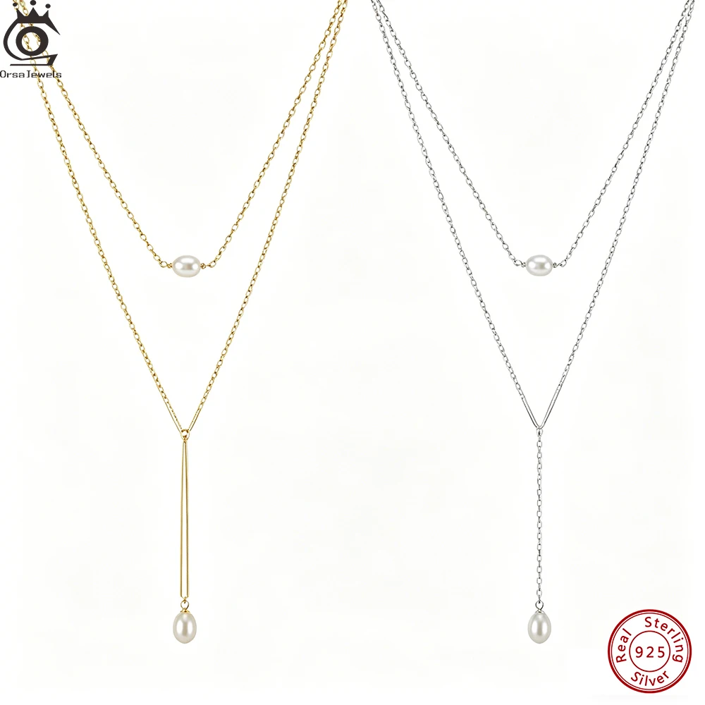 

ORSA JEWELS Элегантное многослойное ожерелье из стерлингового серебра 925 пробы с натуральным жемчугом для женщин, летние сексуальные украшения, аксессуары BQN27
