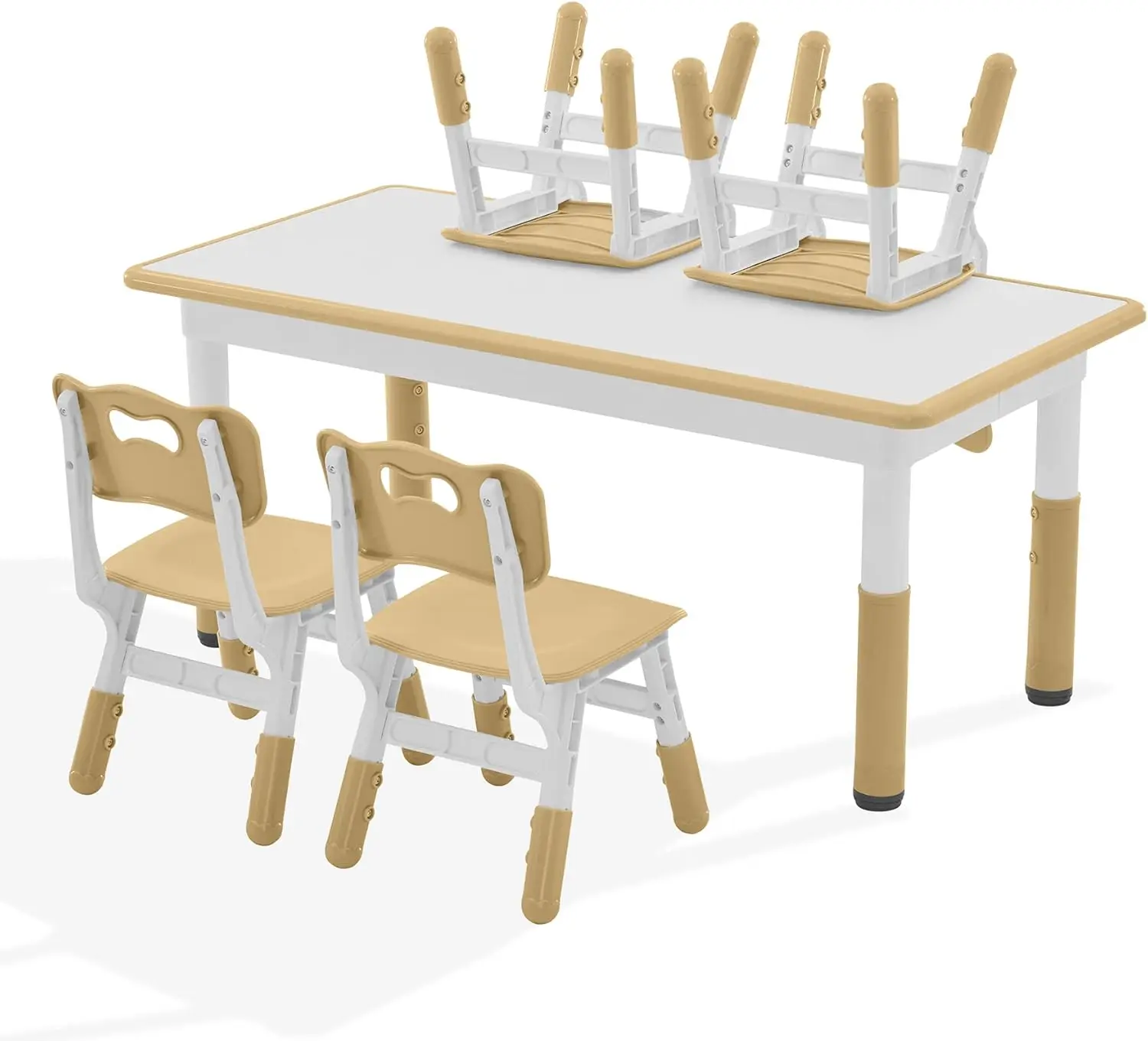 Ensemble table et chaises d'étude pour enfants, ensemble table et chaises pour tout-petits réglables en hauteur pour les enfants âgés de 3 à 8 ans, bureau Graffiti (marron clair)